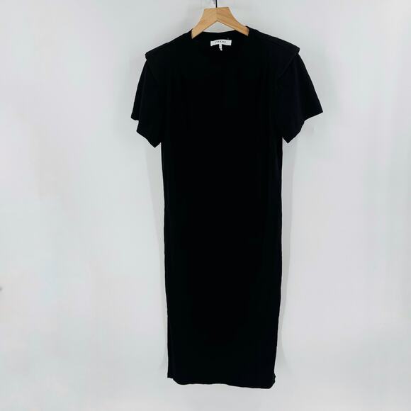 FRAME Black Cotton Midi Dress Padded Shoulder Size Small Minimalist - Picture 2 of 7